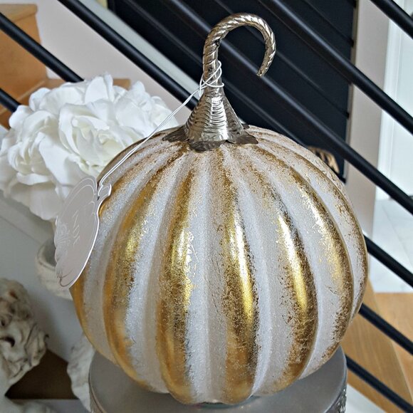NEW! BOHO Farmhouse GLASS & METAL PUMPKIN DECOR - Picture 1 of 5